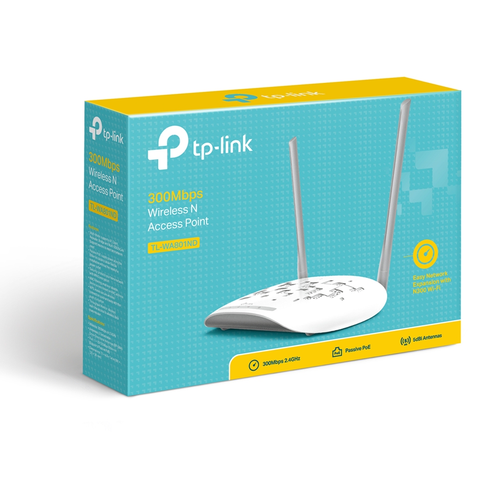 Точка доступа TP-LINK TL-WA801ND (300Mbps, 2.4GHz, 1 port, 100Mbps, 2 съёмные антенны 4dBi, white)