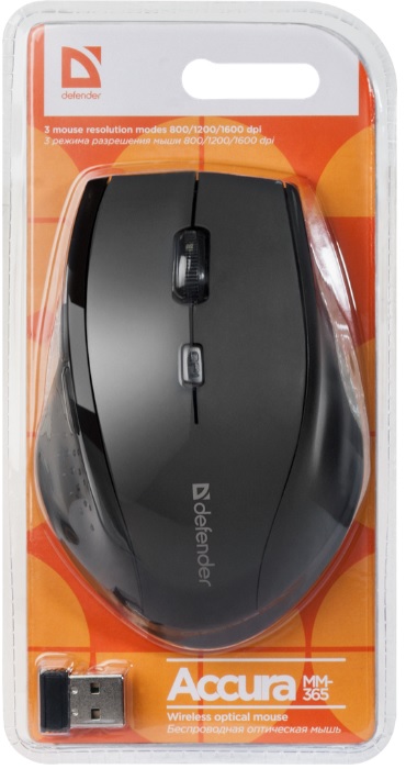 Мышь беспроводная Defender Accura MM-365 (optical, 1600dpi, 2xAAA, black)