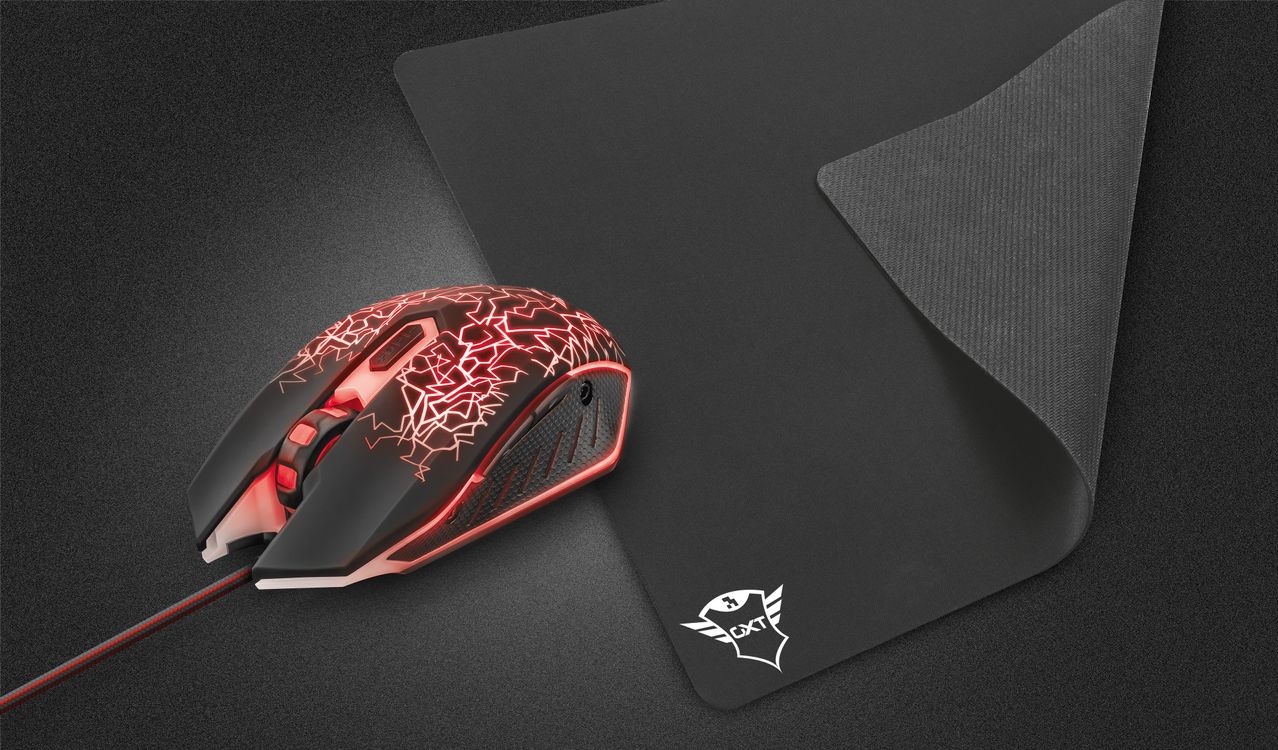 Мышь Trust GXT-783 IZZA (USB, optical, 2400dpi, игровая, подсветка, soft-touch, коврик, 1.8m, black)