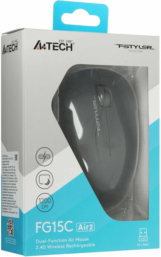 Мышь беспроводная A4Tech Fstyler FG15C Air2 (optical, 1200dpi, аккумулятор, black)