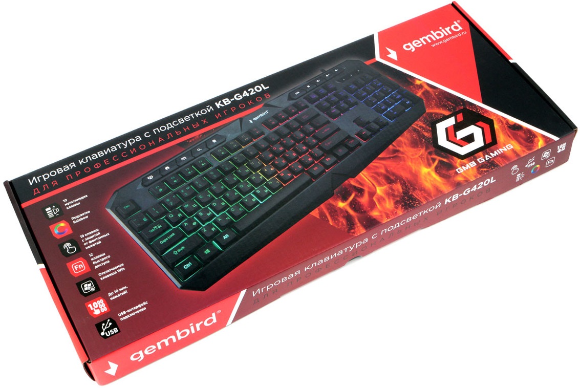 Клавиатура Gembird KB-G420L (USB, радужная подсветка, игровая, мультимедийная, black)