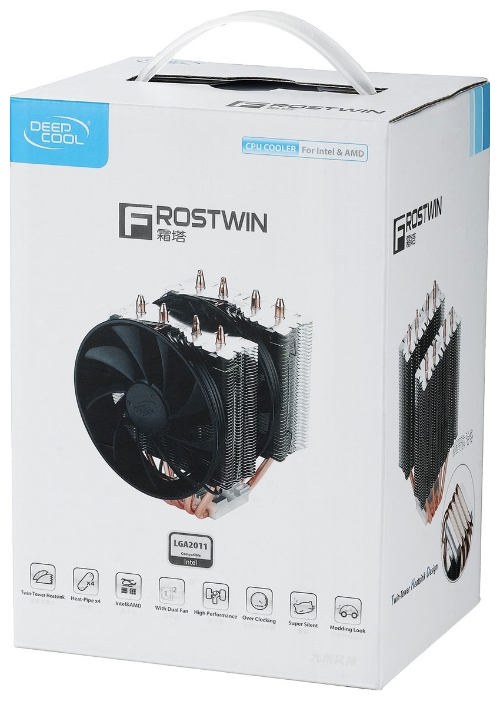 Вентилятор DEEPCOOL FROSTWIN v2.0 (1150/1155/1156/1366/2011/775/AM2/AM3/FM1/FM2, 2x120mm, Al, Hydro, 900-1600rpm, 18-21dBa, 4 тепловые трубки, DTH, 4pin, 130W) RTL