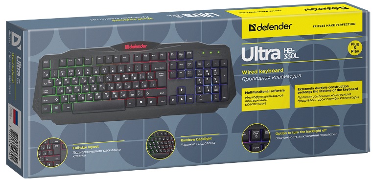 Клавиатура Defender ULTRA HB-330L (USB, подсветка, black)