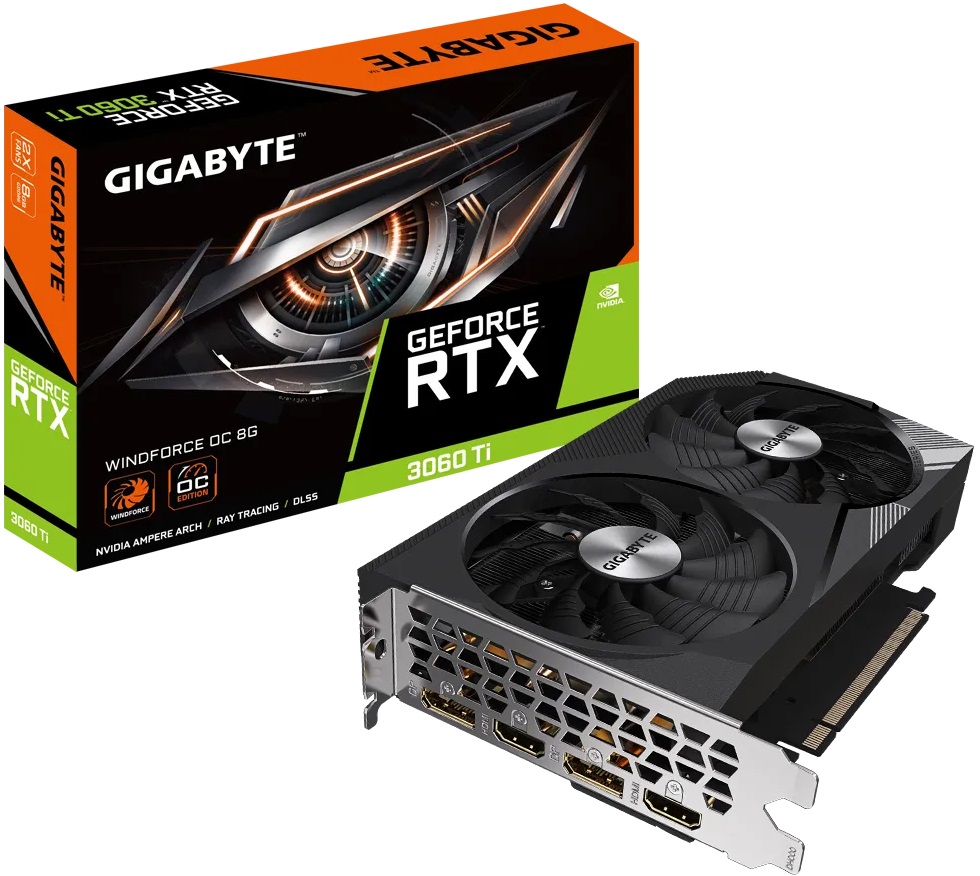 Видеокарта Gigabyte GF RTX3060Ti OC 8Gb (GV-N306TWF2OC-8GD, 256bit, GDDR6, 2xHDMI+2xDP) RTL