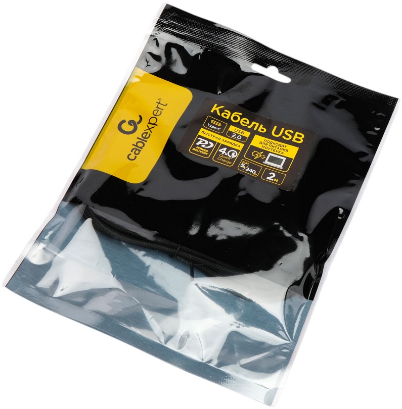 Кабель USB 2.0 Type-C - Type-C 2.0m (CCP-USB2.0-240W-2M, медь, 5A, 240W, нейлоновая оплётка, быстрая зарядка, QC4.0, PD3.1, black) Cablexpert
