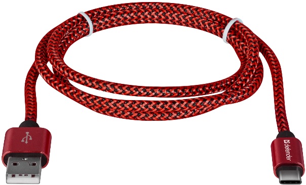 Кабель USB 2.0 Am - Type-C 1.0m (USB09-03T PRO, 2.1A, нейлоновая оплётка, red) Defender