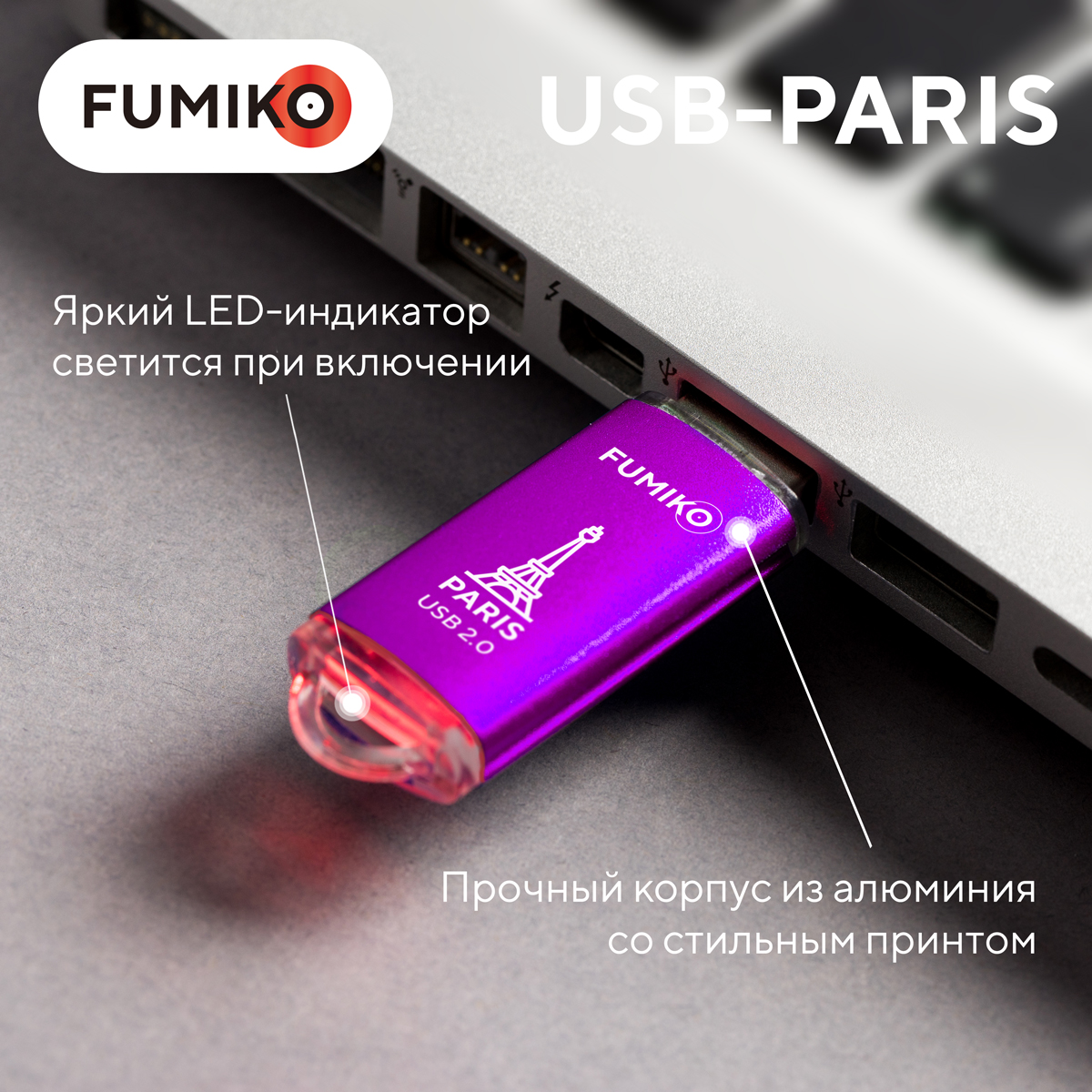 Флеш накопитель USB 2.0 64Gb FUMIKO PARIS (FPS-20, 30MB/s, purple)