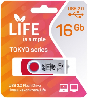 Флеш накопитель USB 2.0 16Gb LIFE TOKYO (LF16TORED-01, red)