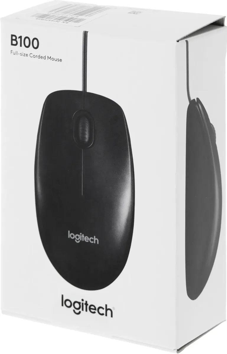Мышь Logitech B100 (USB, optical, 1000dpi, 1.8m, black)