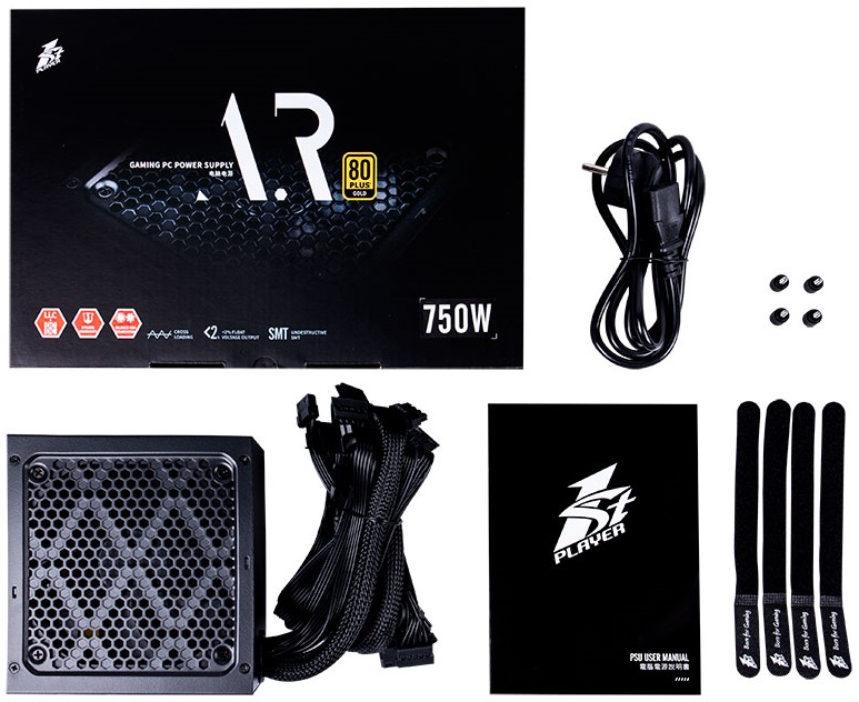 Блок питания 1STPLAYER 750W (PS-750AR, 80+ Gold, 120mm, 20+4+4+4+4+4pin, 4*PCI-E 6+2pin, 5*SATA, 3*HDD) RTL