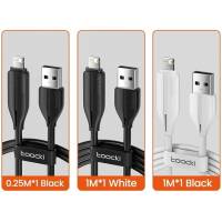 Кабель USB 2.0 Am - Type-C 1.0/1.0/0.25m (2.4A, быстрая зарядка, силиконовый шнур, black & white, 3шт.) Toocki
