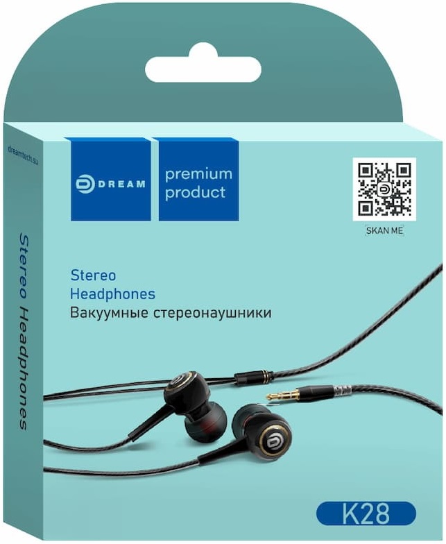 Наушники Dream K28 (затычки, без микрофона, 1.2m, black)