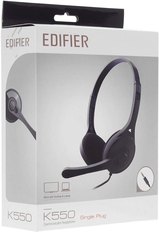 Наушники Edifier K550 (накладные открытые, для мобильных устройств, с микрофоном, регулятор, 2m, black)