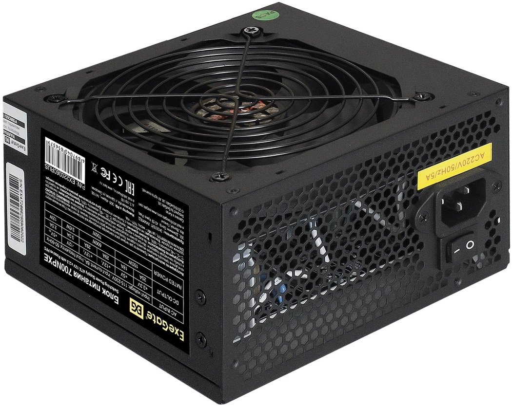 Блок питания ExeGate 700W (700NPXE, 120mm, 20+4+4+4+4+4pin, 2*PCI-E 6+2pin, 5*SATA, 3*HDD) OEM