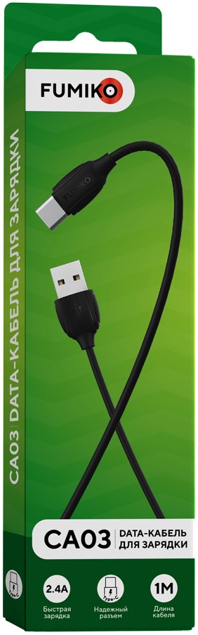 Кабель USB 2.0 Am - Type-C 1.0m (FCA03-06, 2.4A, быстрая зарядка, black) FUMIKO