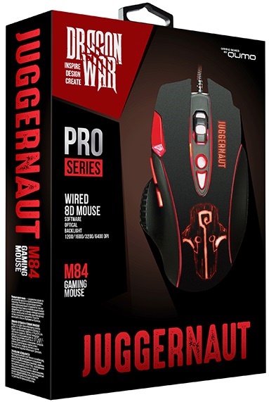 Мышь QUMO Juggernaut M84 (USB, optical, 6400dpi, игровая, подсветка, 1.5m, soft-touch, black)
