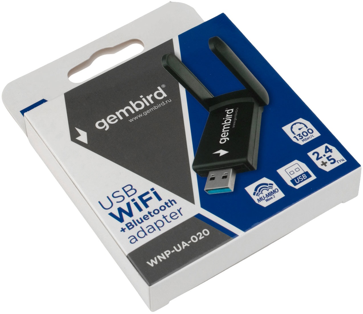 Сетевая карта / Bluetooth USB Adapter Gembird WNP-UA-020 (USB3.0, 400/867Mbps, 2.4/5GHz, 20dBi, Realtek 8822, Bluetooth 4.2, black)