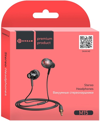 Наушники Dream M15 (затычки, без микрофона, 1.2m, black)
