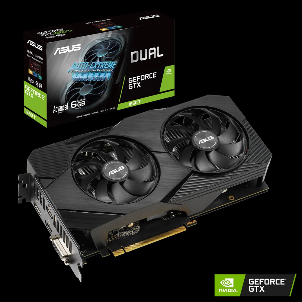 Видеокарта ASUS GF GTX1660Ti 6Gb (DUAL-GTX1660TI-A6G-EVO, 192bit, GDDR6, DVI+2xHDMI+DP) RTL