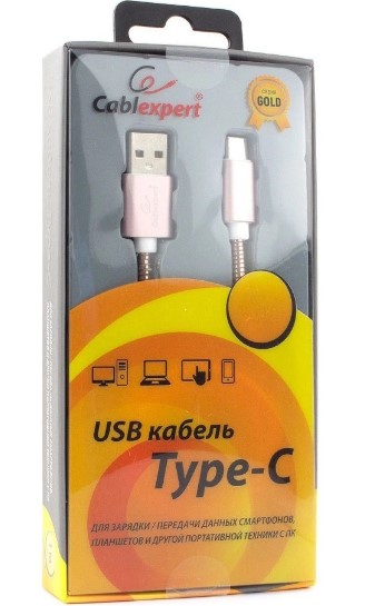 Кабель USB 2.0 Am - Type-C 1.0m (C-G-USBC02Cu-1M, серия Gold, не спутывается, gold) Cablexpert