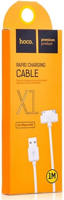 Кабель USB 2.0 Am - iPhone (30pin) 1.0m (X1 Rapid, 2.4A, быстрая зарядка, white) hoco