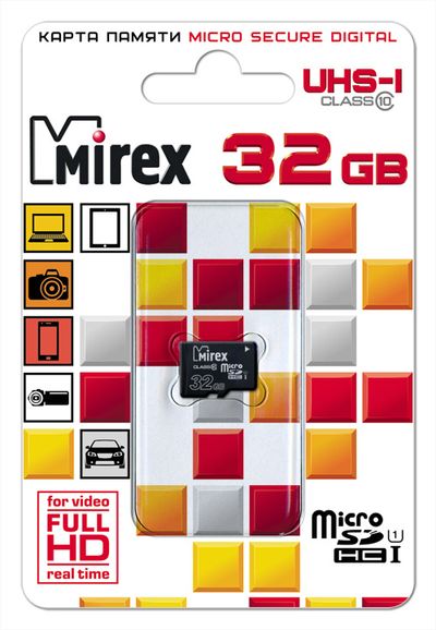 Карта памяти SDmicro Card 32GB Mirex (Class 10, UHS-I, без адаптера)