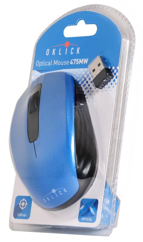 Мышь беспроводная Oklick 475MW (optical, 1600dpi, 2xAAA, black-blue)