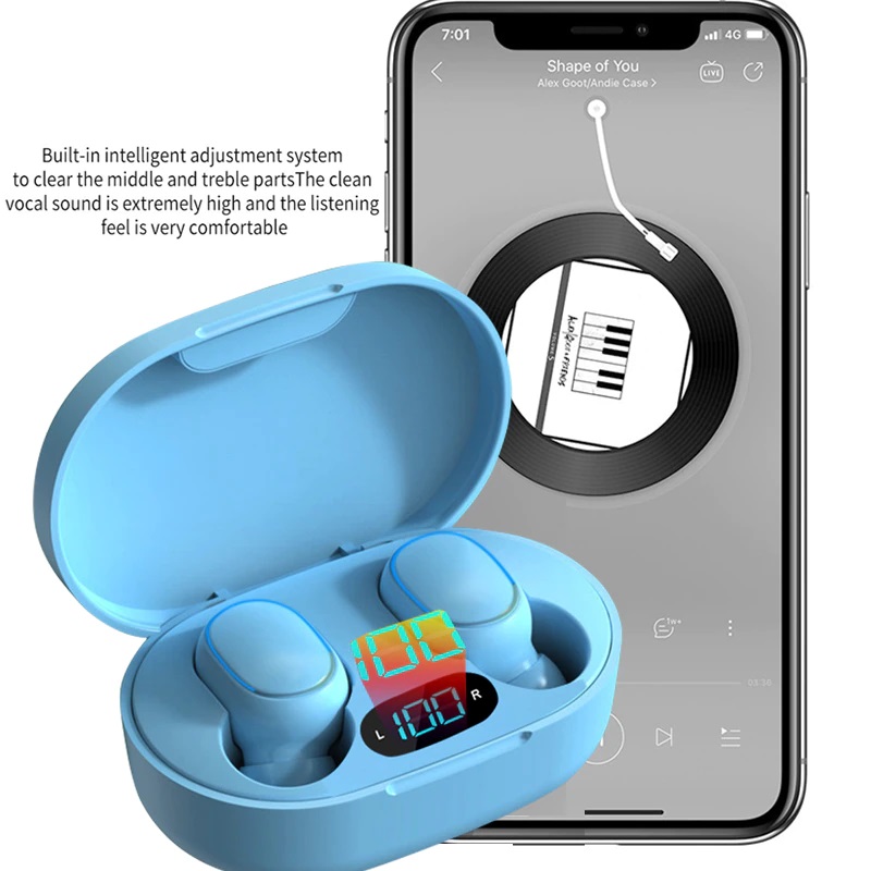 Гарнитура E7S TWS (затычки, беспроводная, Bluetooth 5.0, с микрофоном, до 5 часов работы от батареи, blue)
