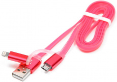 Кабель USB 2.0 Am - micro USB + Lightning 1.0m (CC-mAPUSB2pk 1m, силиконовый шнур, блистер, pink) Cablexpert