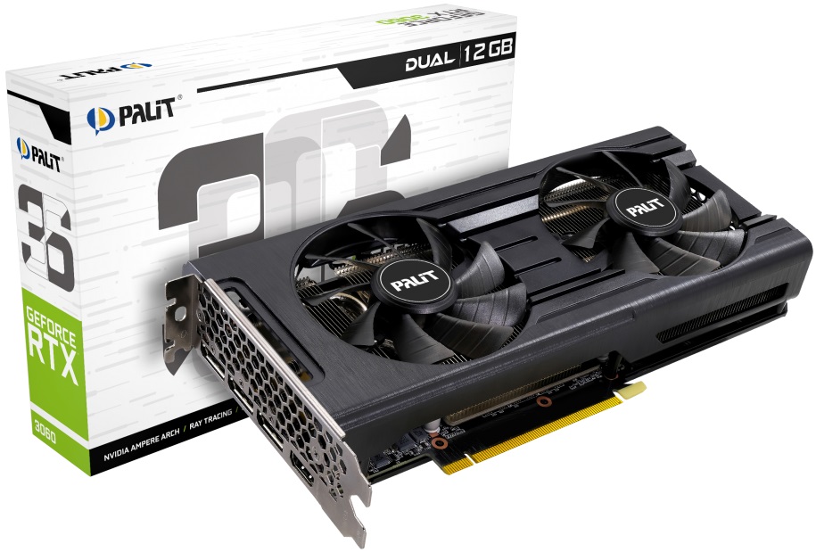 Видеокарта Palit GF RTX3060 DUAL 12Gb (NE63060019K9-190AD, 192bit, GDDR6, HDMI+3xDP) RTL