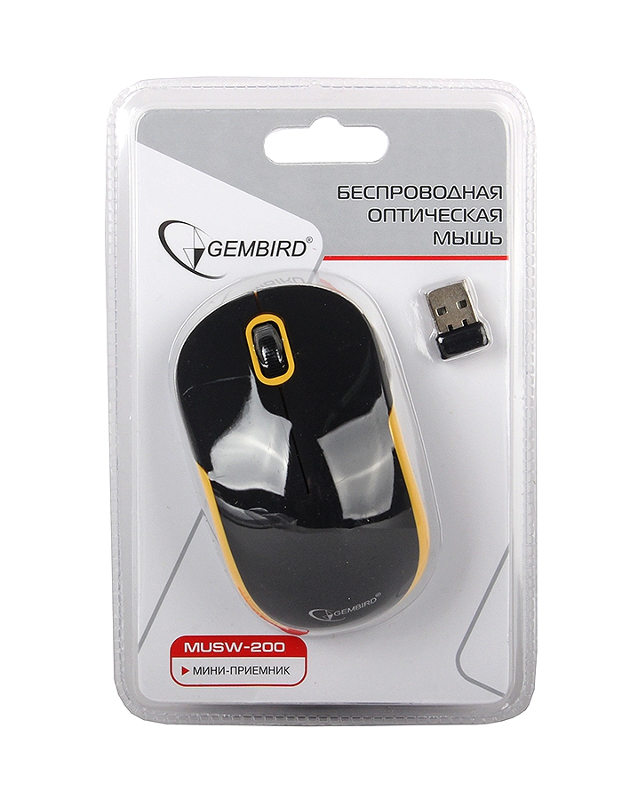 Мышь беспроводная Gembird MUSW-200BKY (optical, 1000dpi, AA, black-yellow)
