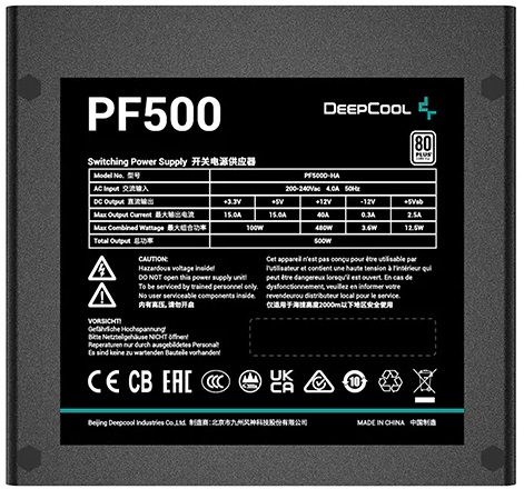 Блок питания DEEPCOOL 500W (PF500D-HA, 80+, 120mm, 20+4+4+4pin, 2xPCI-E 6+2pin, 6*SATA, 2*HDD) RTL