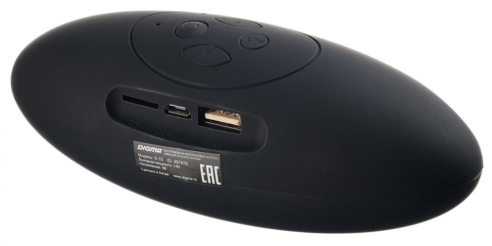Колонки Digma S-10 (3W, портативные, аккумулятор, Bluetooth, микрофон, громкая связь, AUX, USB, MicroSD, FM, MP3, black-red)