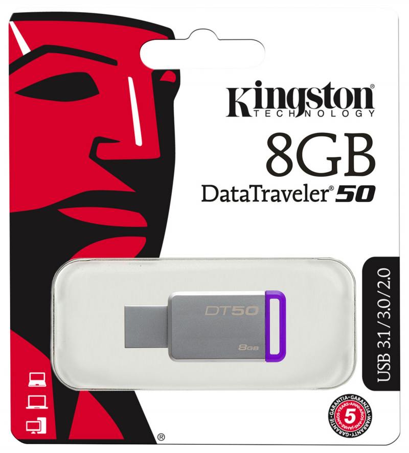 Флеш накопитель USB 3.1 8Gb Kingston DT50 (DT50/8GB, silver)