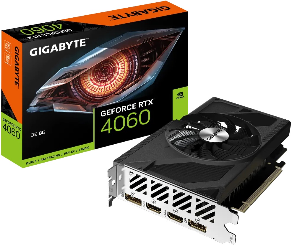 Видеокарта Gigabyte GF RTX4060 8Gb (GV-N4060D6-8GD, 128bit, GDDR6, 2xHDMI+2xDP) RTL
