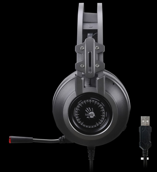 Наушники A4Tech Bloody J527 (полноразмерные закрытые, подключение по USB, с микрофоном, регулятор, игровые, виртуальный объёмный звук 7.1, 2m, подсветка, grey)