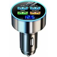Зарядное устройство от прикуривателя (12/24V - 5xUSB, USB Type-C, 5V/4A, 9V/2.5A, 12V/2A, QC3.0, PD, black)