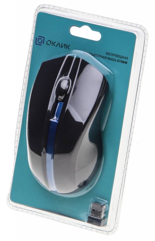 Мышь беспроводная Oklick 615MW (optical, 1000dpi, 2xAAA, black-blue)