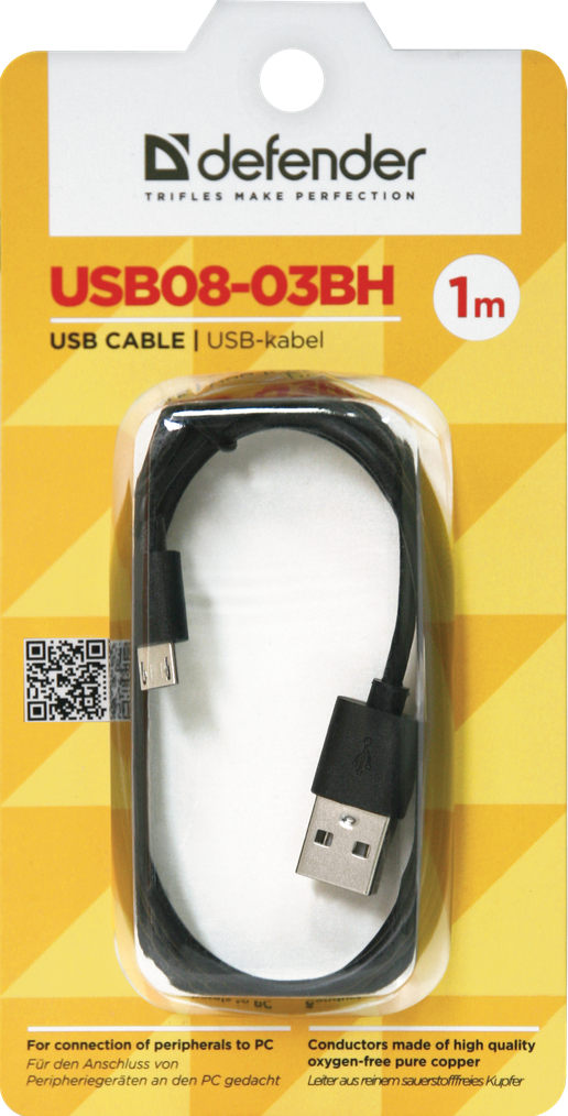 Кабель USB 2.0 Am - micro USB 1.0m (USB08-03BH, black) Defender