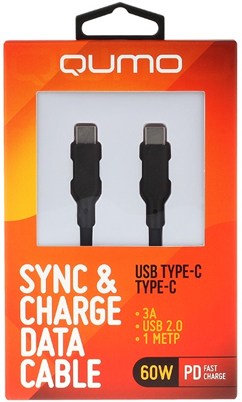 Кабель USB 2.0 Type-C - Type-C 1.0m (32964, 3A, 60W, быстрая зарядка, PD, силиконовый, black) QUMO