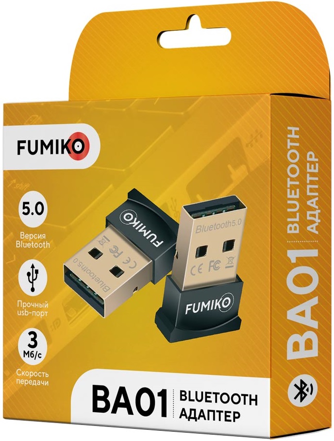 Bluetooth USB Adapter FUMIKO FBA01-01 (Bluetooth 5.0, до 20m, black)