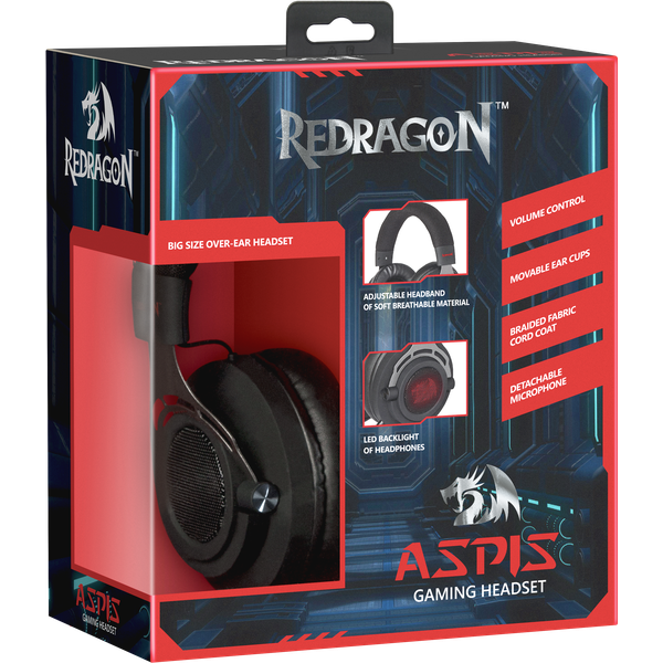 Наушники Redragon ASPIS (полноразмерные закрытые, c микрофоном, игровые, 2m, black)
