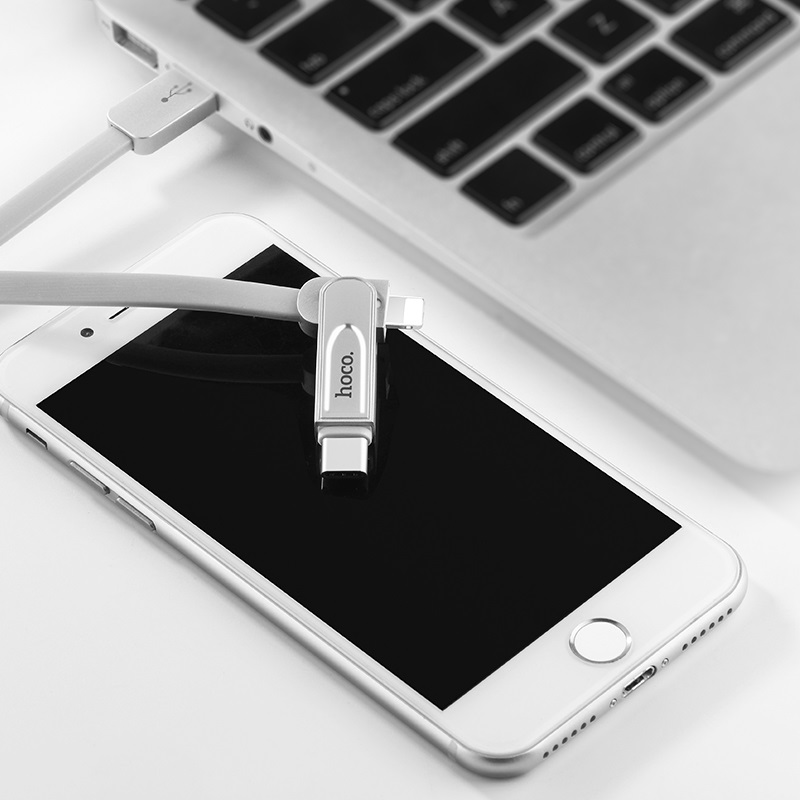 Кабель USB 2.0 Am - Lightning + micro USB + Type-C 1.0m (U24 Refined, силиконовый шнур, silver) hoco