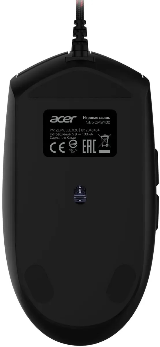 Мышь Acer Nitro OMW400 (ZL.MCEEE.02U) (USB, optical, 6400dpi, игровая, RGB подсветка, soft-touch, 1.8m, black)