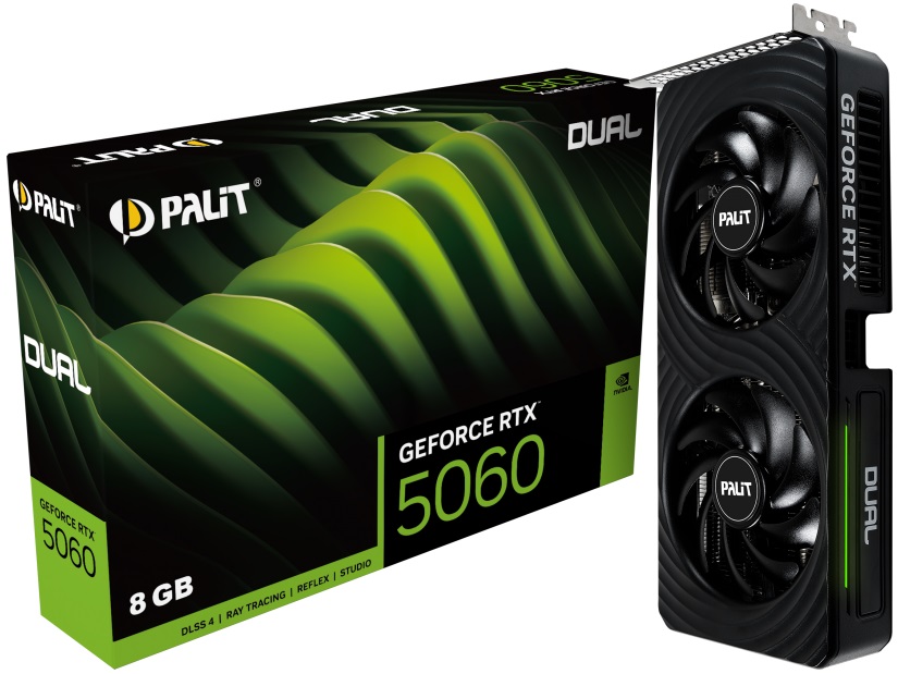 Видеокарта Palit GF RTX5060 DUAL 8Gb (NE75060019P1-GB2063D, 128bit, GDDR7, HDMI+3xDP) RTL