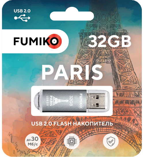 Флеш накопитель USB 2.0 32Gb FUMIKO PARIS (FPS-39, 30MB/s, silver)