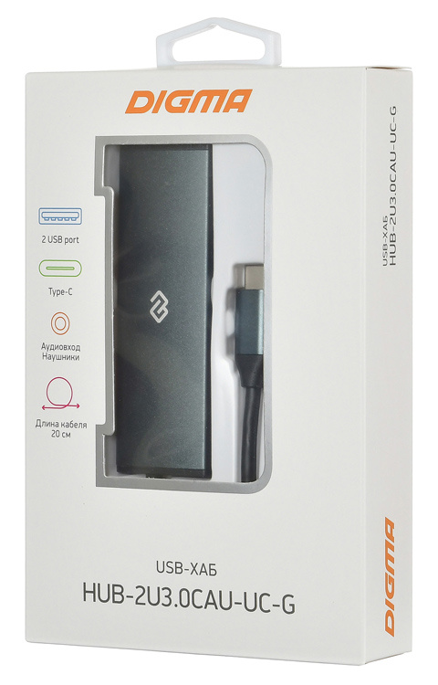 USB 3.0 HUB Digma HUB-2U3.0СAU-UC-G (Type-C, 3 порта, Audio разъёмы, активный, dark grey)