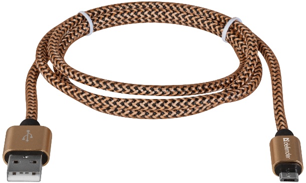 Кабель USB 2.0 Am - micro USB 1.0m (USB08-03T PRO, 2.1A, нейлоновая оплётка, gold) Defender