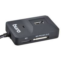 Картридер / USB HUB (3 порта) Buro BU-CR/HUB3-U2.0-0688 (microSD, SDHC, M2, MS, MMC, black, USB 2.0)