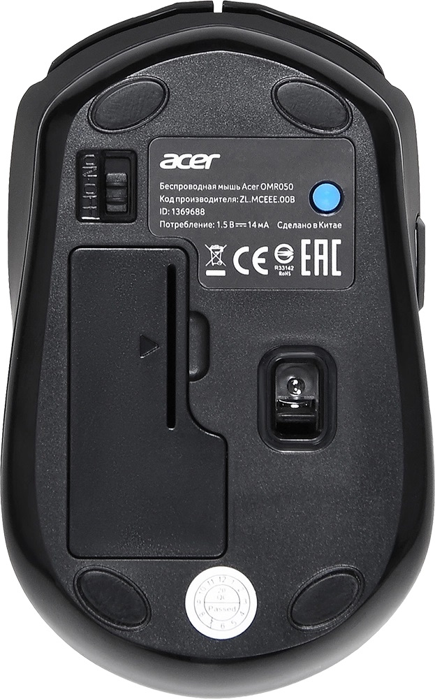 Мышь беспроводная Acer OMR050 (optical, 1600dpi, AA, soft-touch, black)